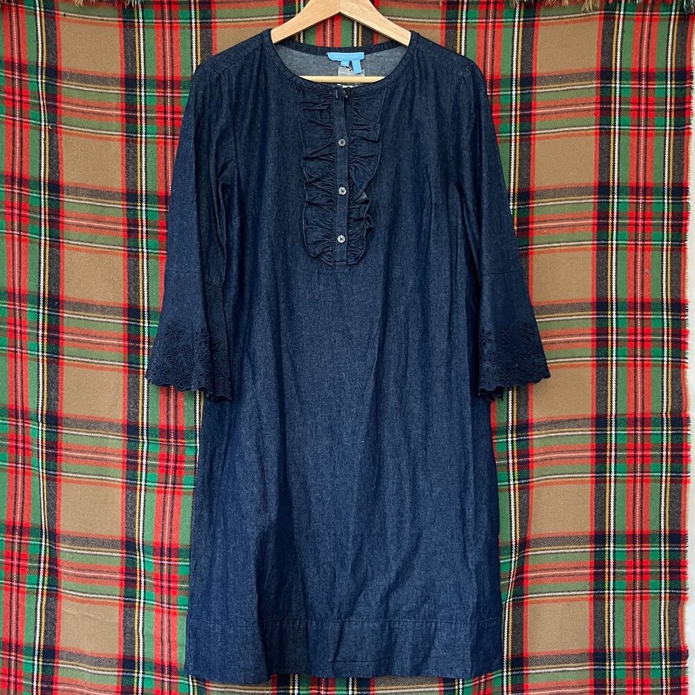 Draper James Chambray Ruffle Shift Dress Size 10